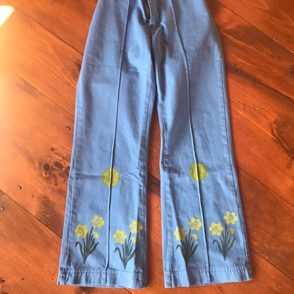 Big Bud press western pants with block-printed art